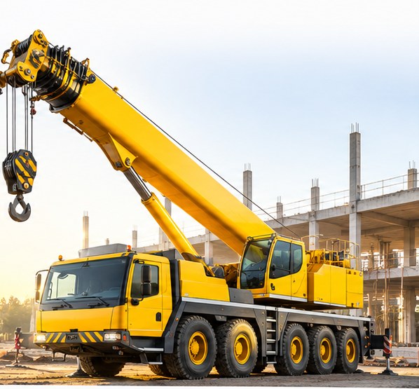Gelber Mobilkran auf der Baustelle